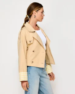 Line & Dot ALBA CROP TRENCH JACKET WITH GINGHAM CHECK CUFFS- Resort | Outerwear