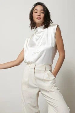 Line & Dot DOLLY SATIN MOCK NECK BLOUSE- Tops