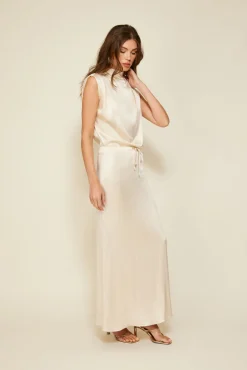 Line & Dot GLOSSY DRAWSTRING MAXI SKIRT- Bottoms