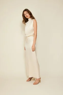 Line & Dot GLOSSY DRAWSTRING MAXI SKIRT- Bottoms