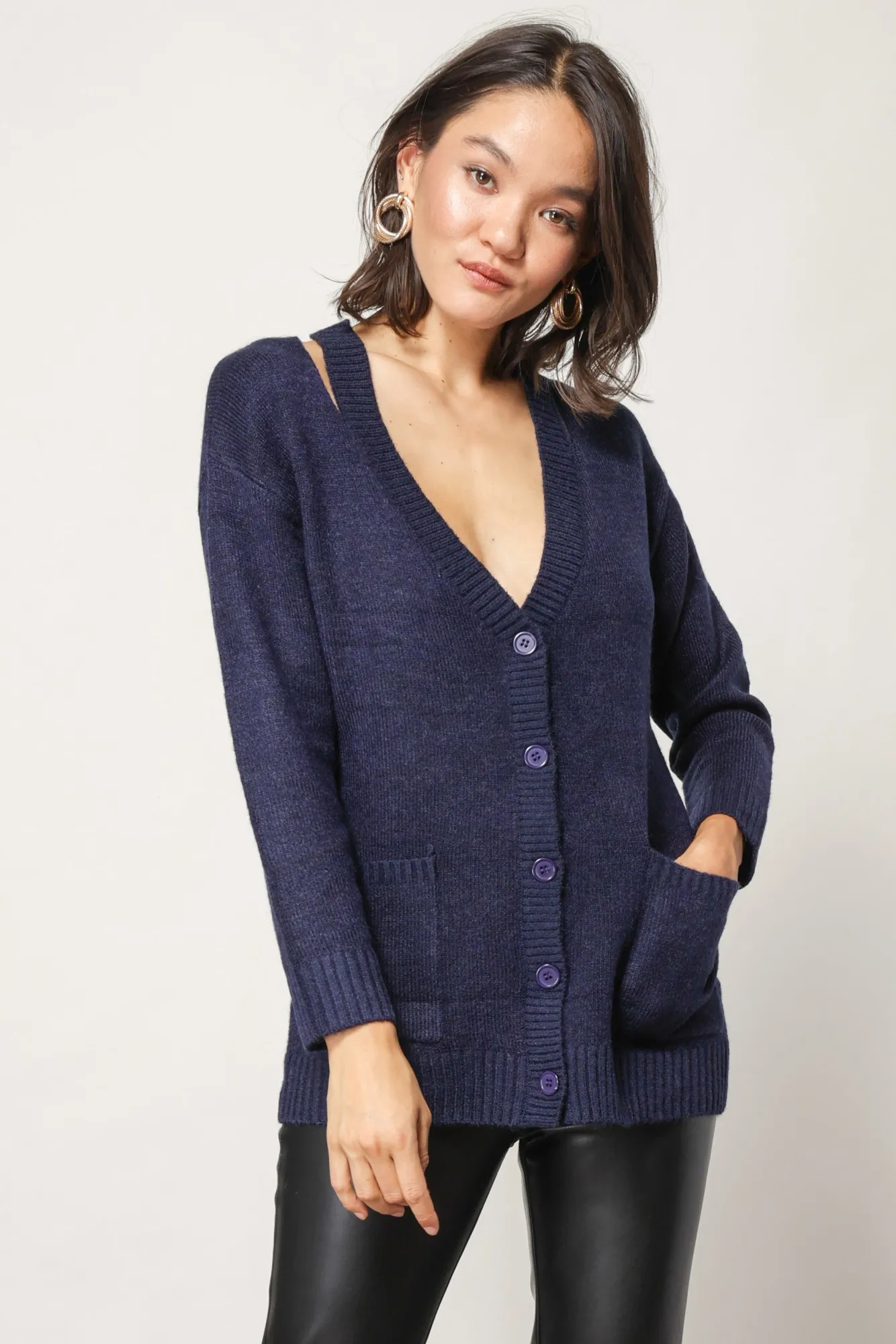 Line & Dot JENNA CARDIGAN WITH CUT OUT SLITS- Tops