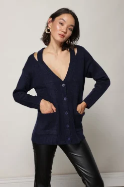 Line & Dot JENNA CARDIGAN WITH CUT OUT SLITS- Tops