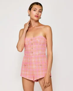 Line & Dot LEEZA STRAPLESS TWEED ROMPER- Dresses | Resort