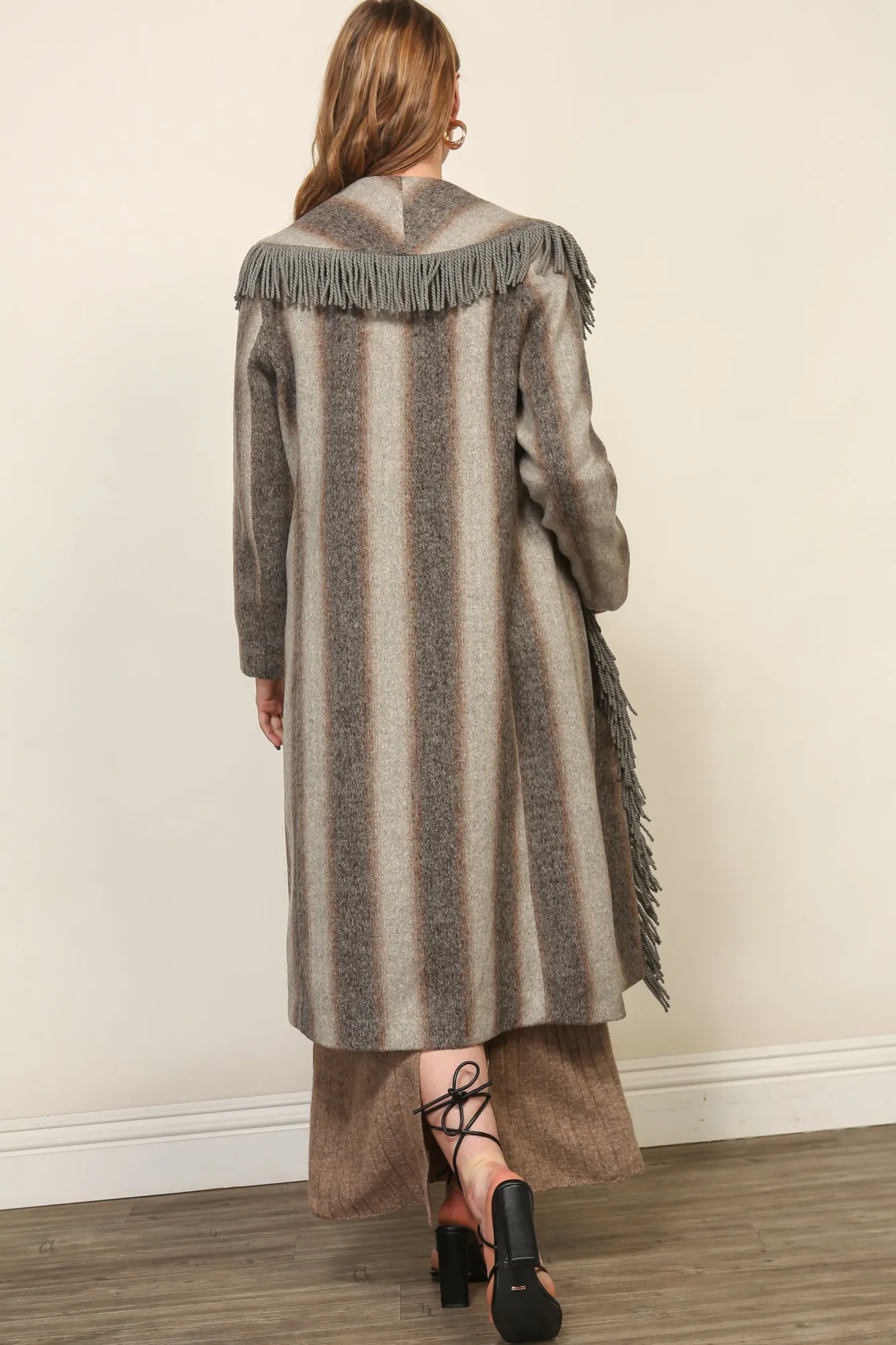 Line & Dot LINDA FRINGE COAT WITH GRADIRNT STRIPE- Outerwear