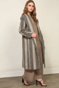 Line & Dot LINDA FRINGE COAT WITH GRADIRNT STRIPE- Outerwear