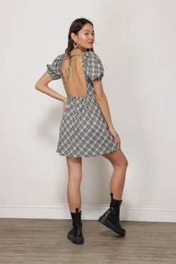 Line & Dot LISA PLAID OPEN BACK DRESS- Dresses