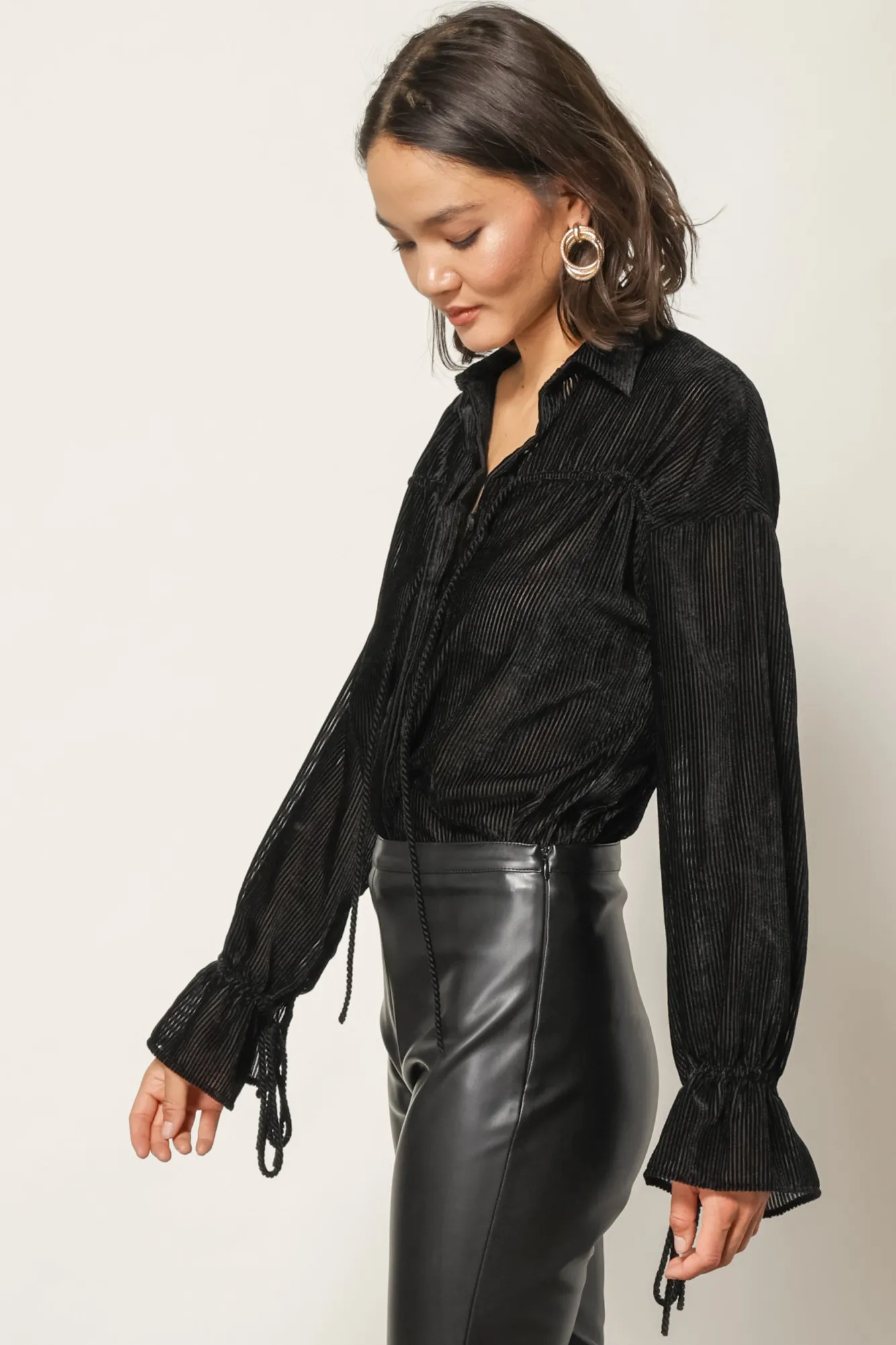 Line & Dot MICHELLE VELVET STRIPED TOP- Tops