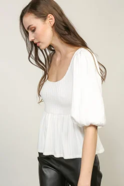 Line & Dot THEA BALLOON SLEEVE KNIT TOP- Tops