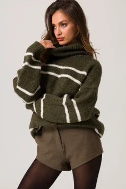 Line & Dot VERONICA SWEATER - OLIVE AND IVORY- Knits