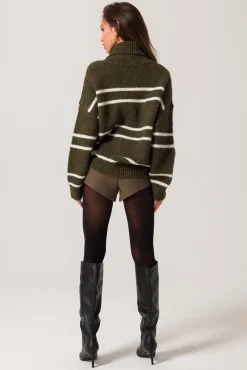 Line & Dot VERONICA SWEATER - OLIVE AND IVORY- Knits